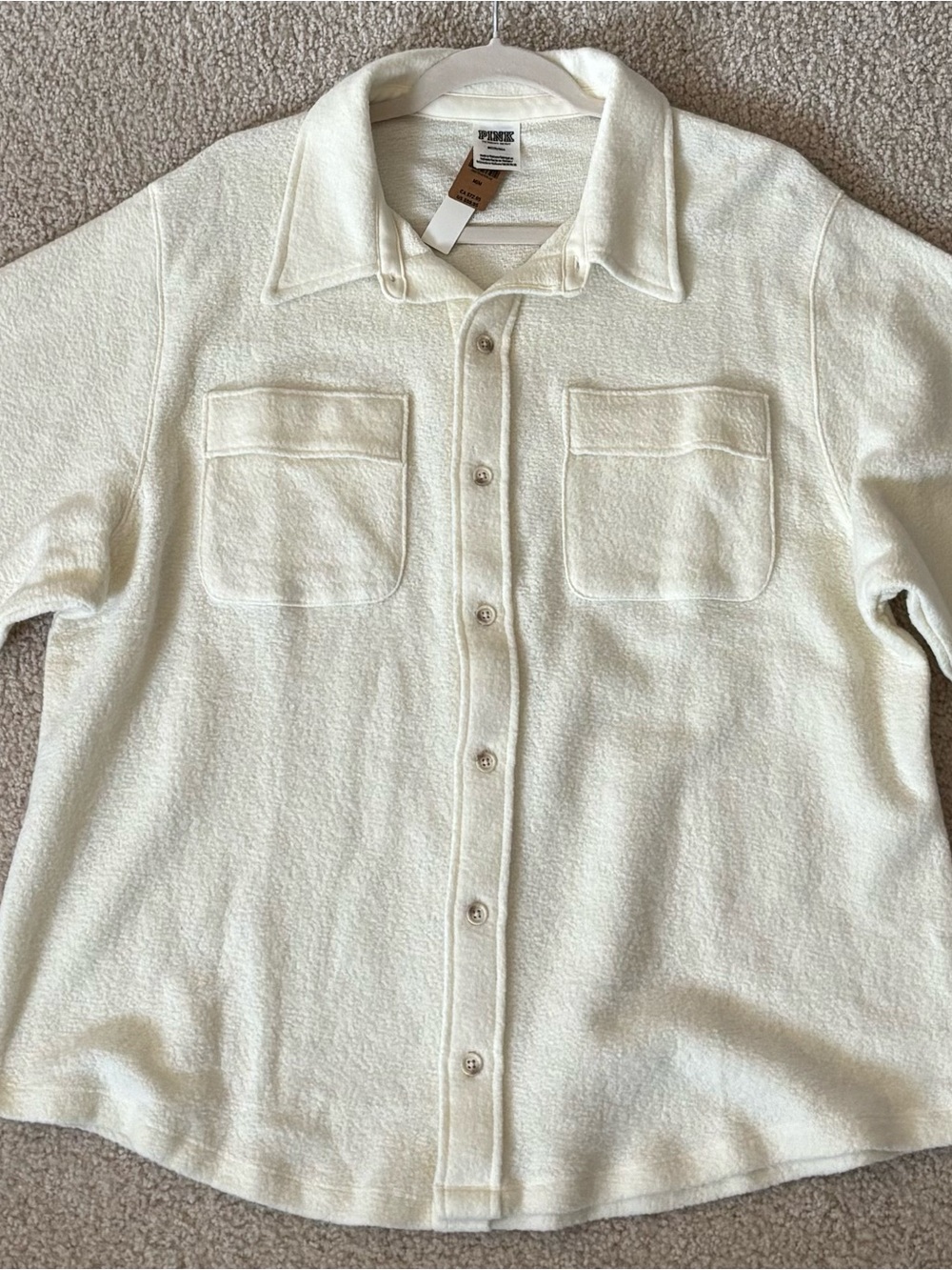 PINK Victoria's Secret Ivory Button-Front Shirt Jacket